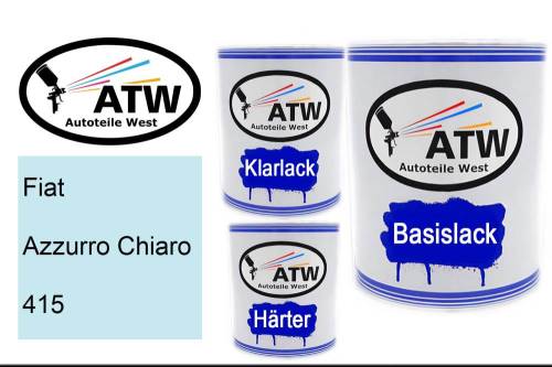 Fiat, Azzurro Chiaro, 415: 1L Lackdose + 1L Klarlack + 500ml Härter - Set, von ATW Autoteile West.